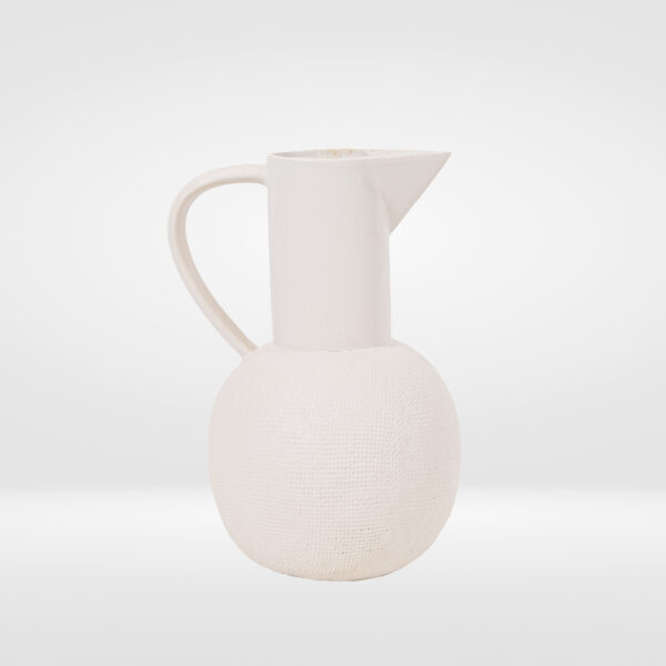 White Ceramic Pitcher - 8.5”H